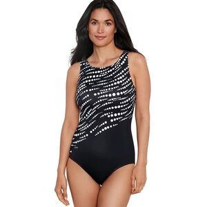 Shape Solver Sport Perfect Bubble High-Neck Illusion One-Piece Swimsuit NWT 10
